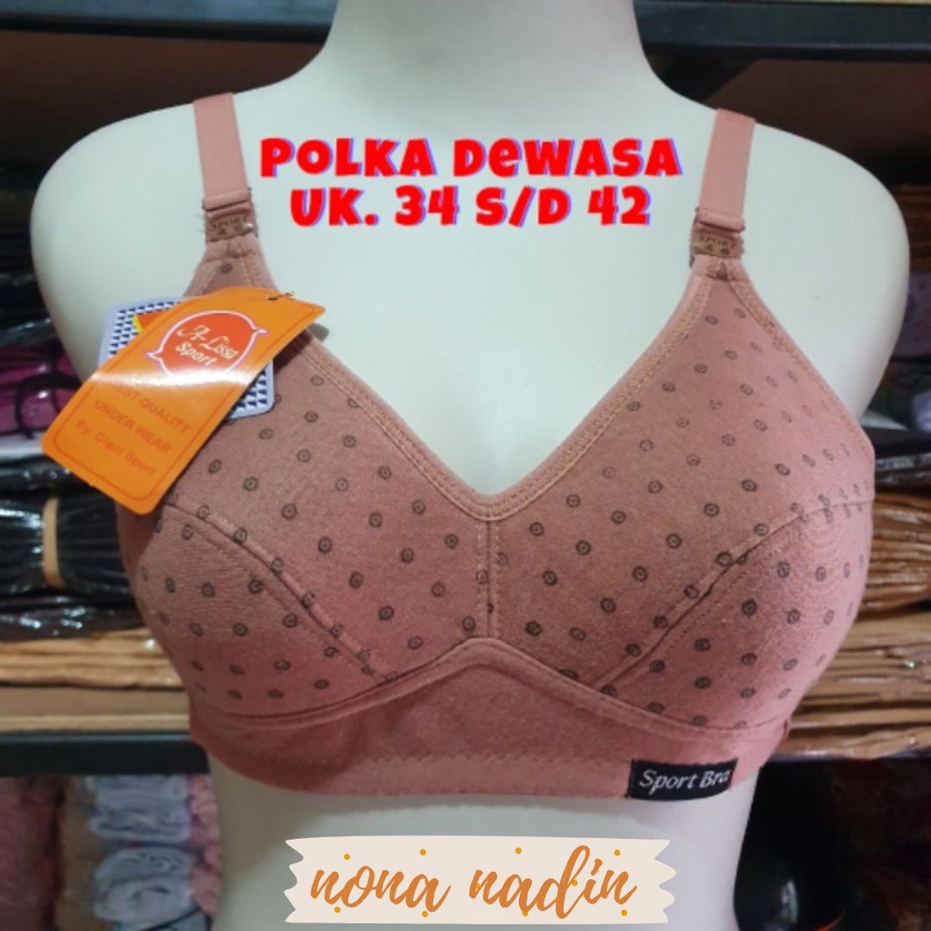 Paket isi 3 pcs Sport Bra Dewasa Motif Polkadot Tanpa Kawat &amp; Tanpa Busa