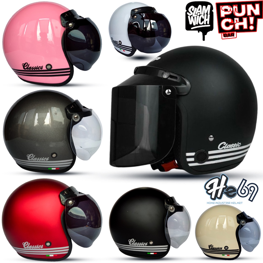 Helm Bogo Retro Classic SNI Kaca Datar/Kaca Cembung Untuk Pria Dan Wanita Dewasa COD