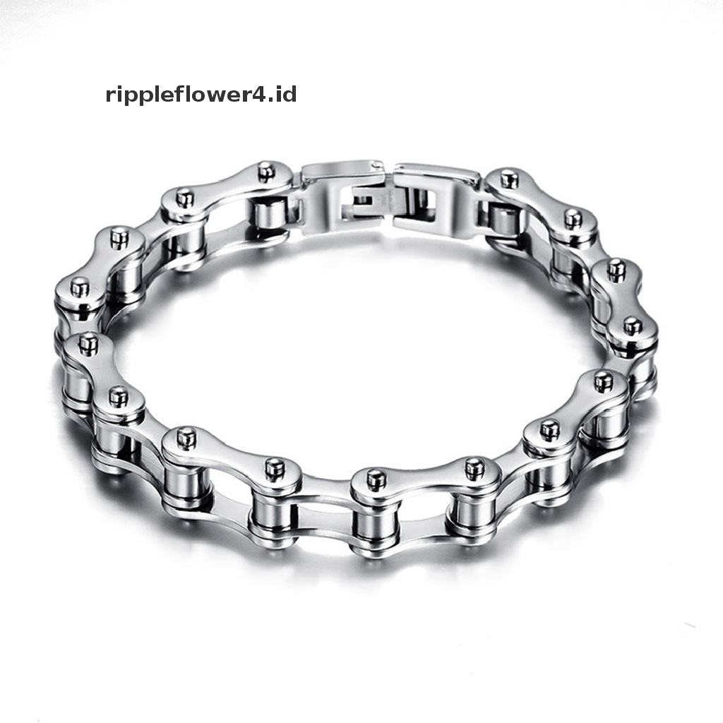 {rippleflower4.id} Gelang Punk Stainless Steel Pria Biker Sepeda Motor Rantai Bracelets 8.5 &quot;~