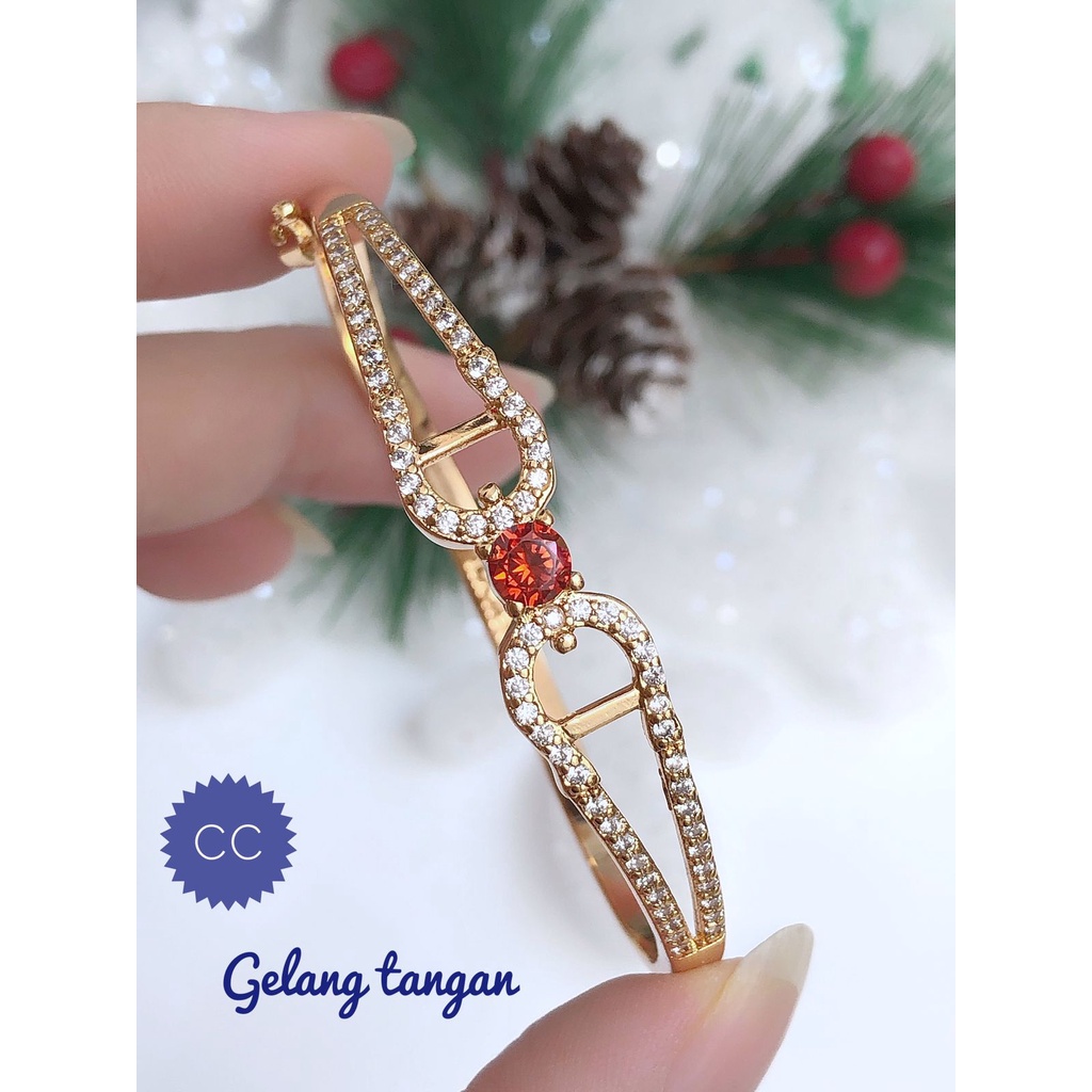 XUPED Set Perhiasan Lapis Emas Xuping Gelang Ring Permata Merah Cantik Gold Mewah Titanium Realpict 