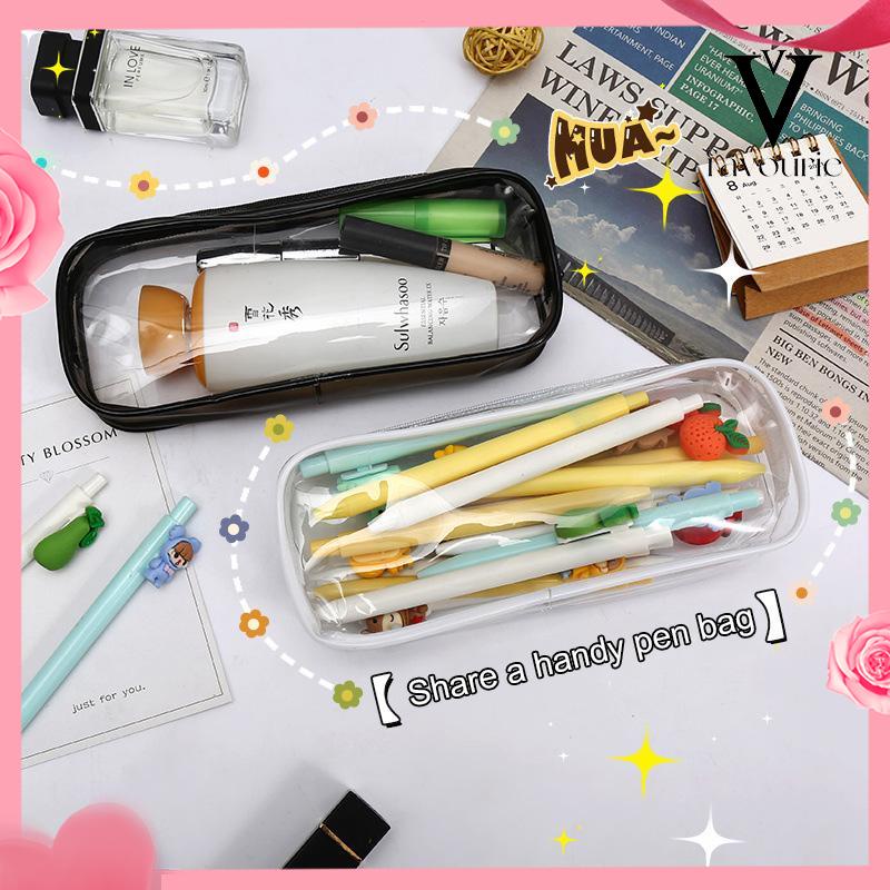 CODDecompression Primary Middle School Students Competition Rotating Pen Can Write Student Rotating PenTransparent PVC Student Stationery Zipper Pen Bag Travel Portable Toiletry Makeup Storage Bag-FA