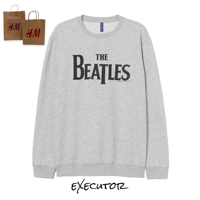 ( 8.8 ) Crewneck Sweatshirt H&amp;M Unisex The Beatles Grey Abu, Flecee Katun Lembut Tebal, Free Papperbag