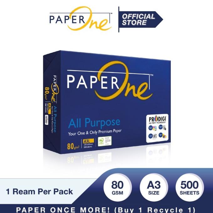 

PaperOne Kertas A3 80gr All Purpose 1 Rim (500 lembar) Kertas HVS