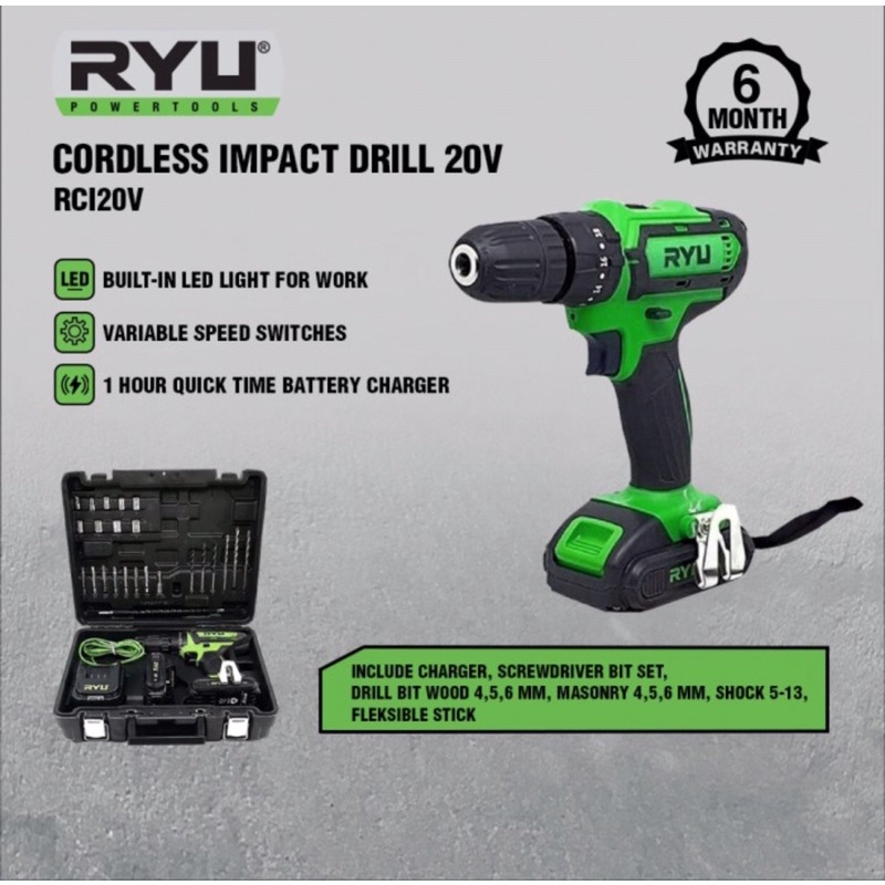 RYU RCI20V Cordless Impact Drill 20 Volt Mesin Bor Cordless RYU RCI 20V