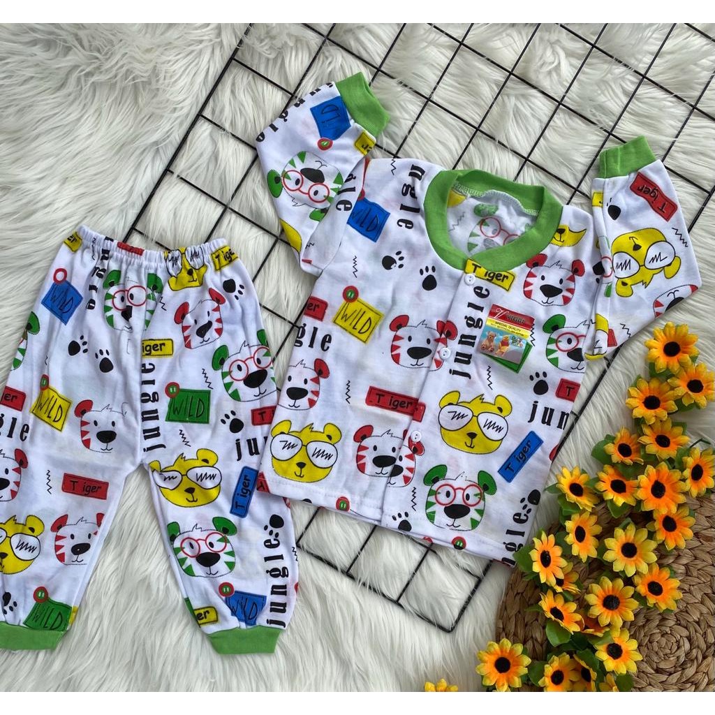 setelan baju anak laki-laki lengan panjang kancing depan 3-18 bulan motif jungle