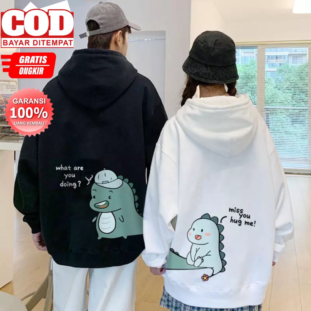 Jual Promo Cod Hoodie Couple Pria Wanita Terbaru Dino Hug Me Kekinian