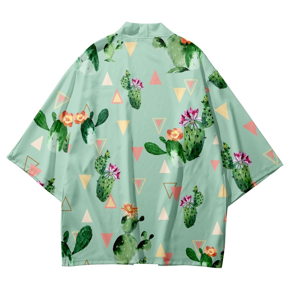 baju Cactus Flower Printed Loose Japanese Kimono Streetwear Cardigan Robe Summer Women Men Haori Top Yukata bisa custom desain