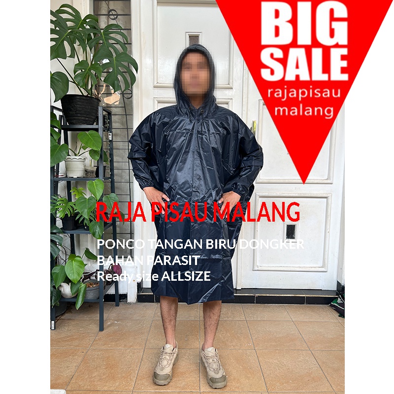Jas Hujan Ponco Lengan parasit SIZE BESAR - Biru BAHAN PARASIT