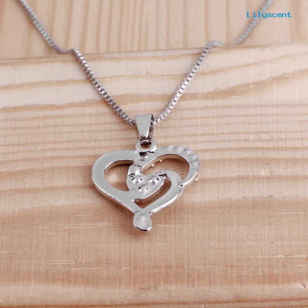 [LS]I Love You to the Moon Berongga Berlian Imitasi Jantung Liontin Kalung Hadiah Hari Ibu