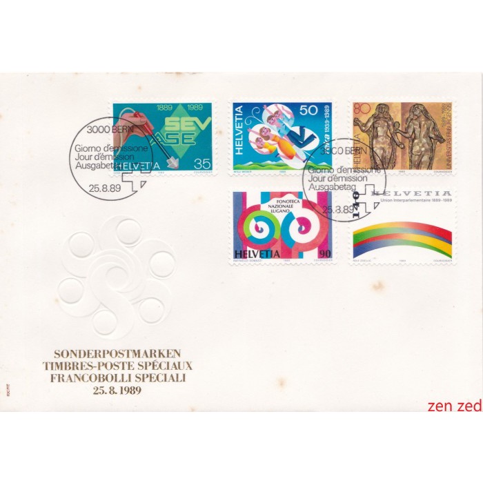 

A578 Prangko Swiss FDC 1989 Anniversaries 1 Pcs