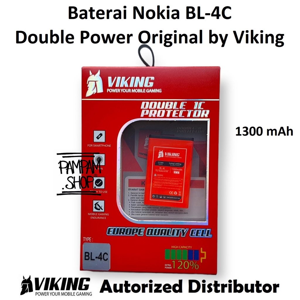 Baterai VIKING Double Power Original Nokia BL-4C BL4C 1202 1661 2650 3500 6100 6300 X2-00 Batre Ori