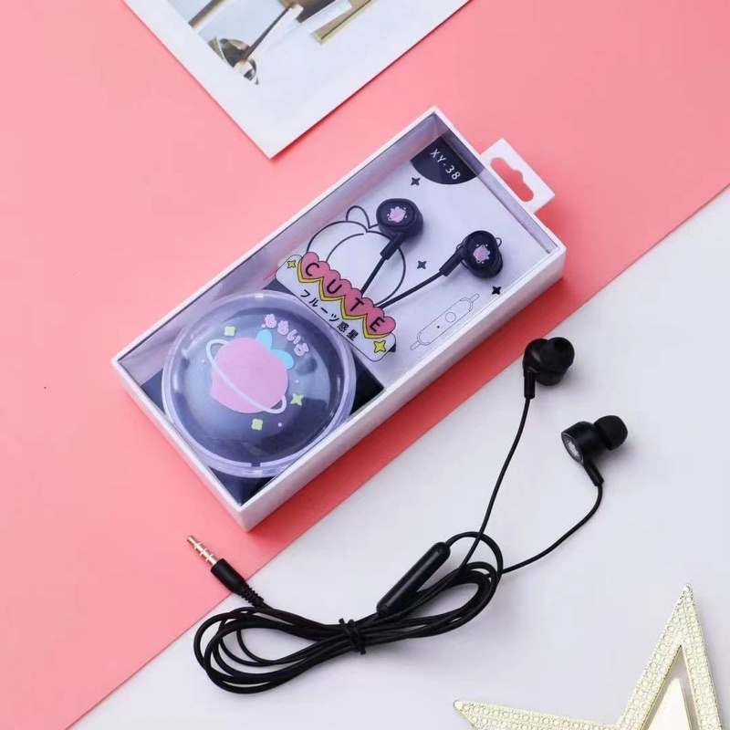 [ XY 38 ]Headset Earphone Karakter motif Fruit Daily model  /Earphone+ Wadah penyimpanan Earphone Lucu Unik Imut