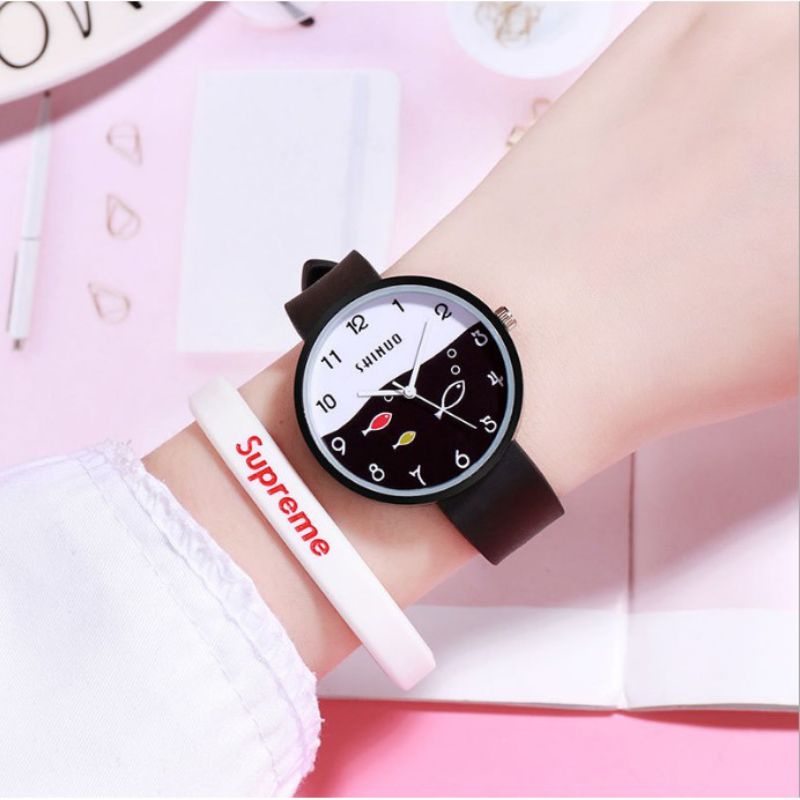 (Cod)Jam Tangan Wanita Fashion Korea Shinuo Strap Karet/Rubber(Dikirim Jakarta)