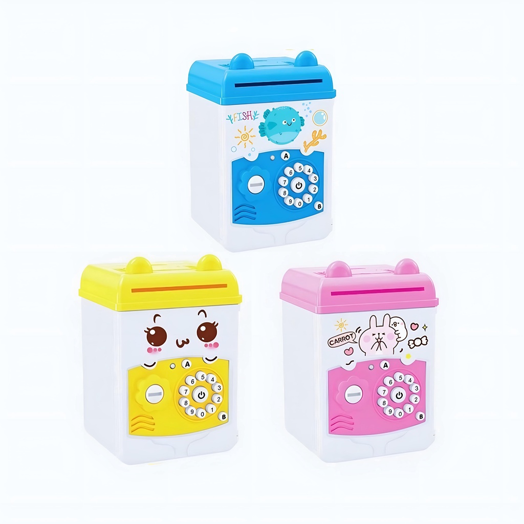 Celengan Anak Mini Karakter Biru Kuning Pink | Mainan ATM Bank Brankas Piggy | Mainan Edukasi Anak 3-4-5-6-7 Tahun
