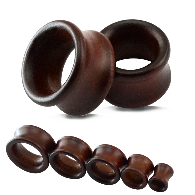 1pasang 8-25 Mm Ear Stretcher Wood Ear Plugs and Tunnels Pengukur Telinga Kayu Brown Ear Expander Tandu Daging Perhiasan Tubuh