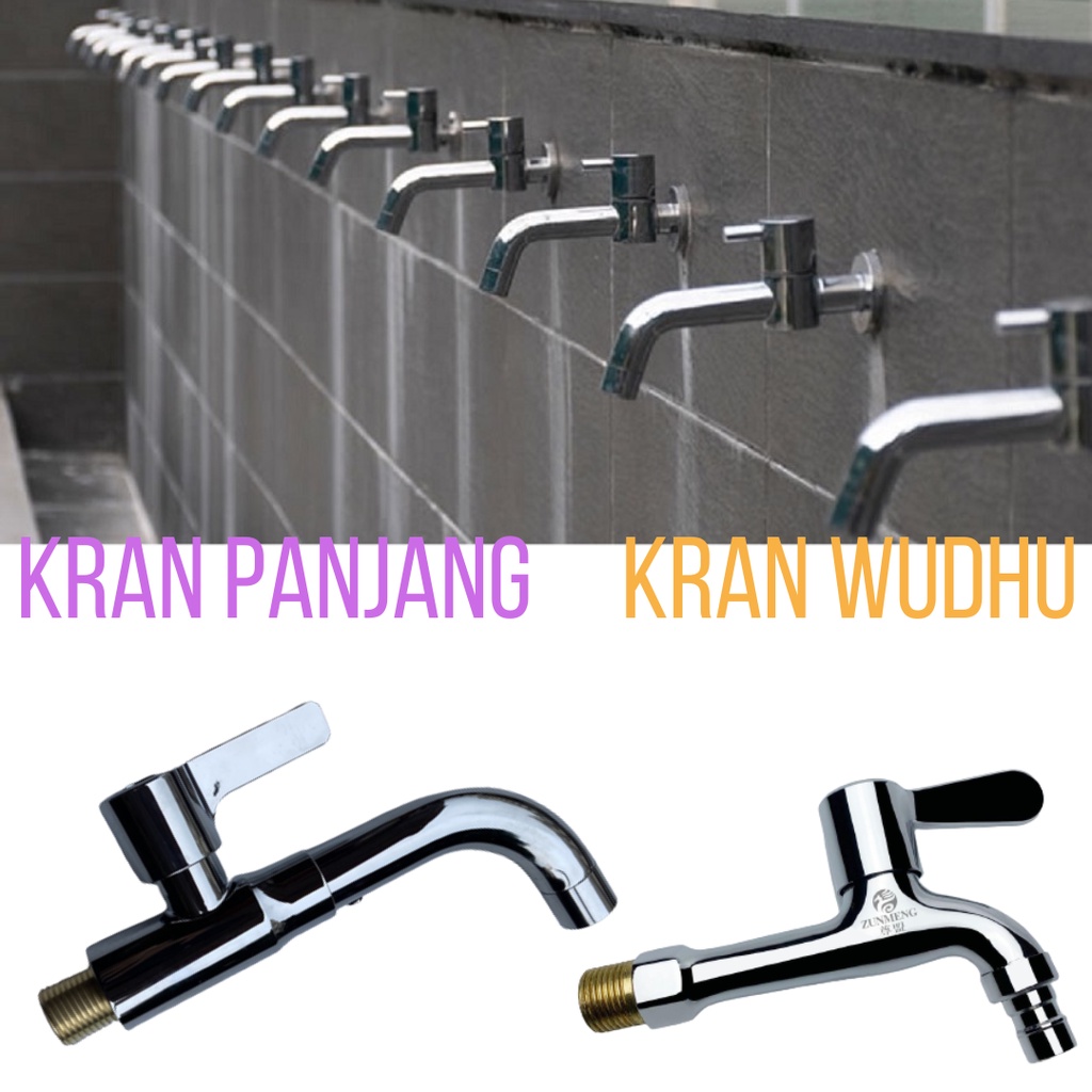 Kran tembok panjang / kran wastafel dinding / kran wudhu tembok long