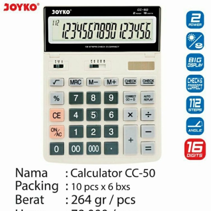 

PROMO SPECIAL Joyko CC-50 Calculator 16 digit angka / Kalkulator / 16 Digits jumbo