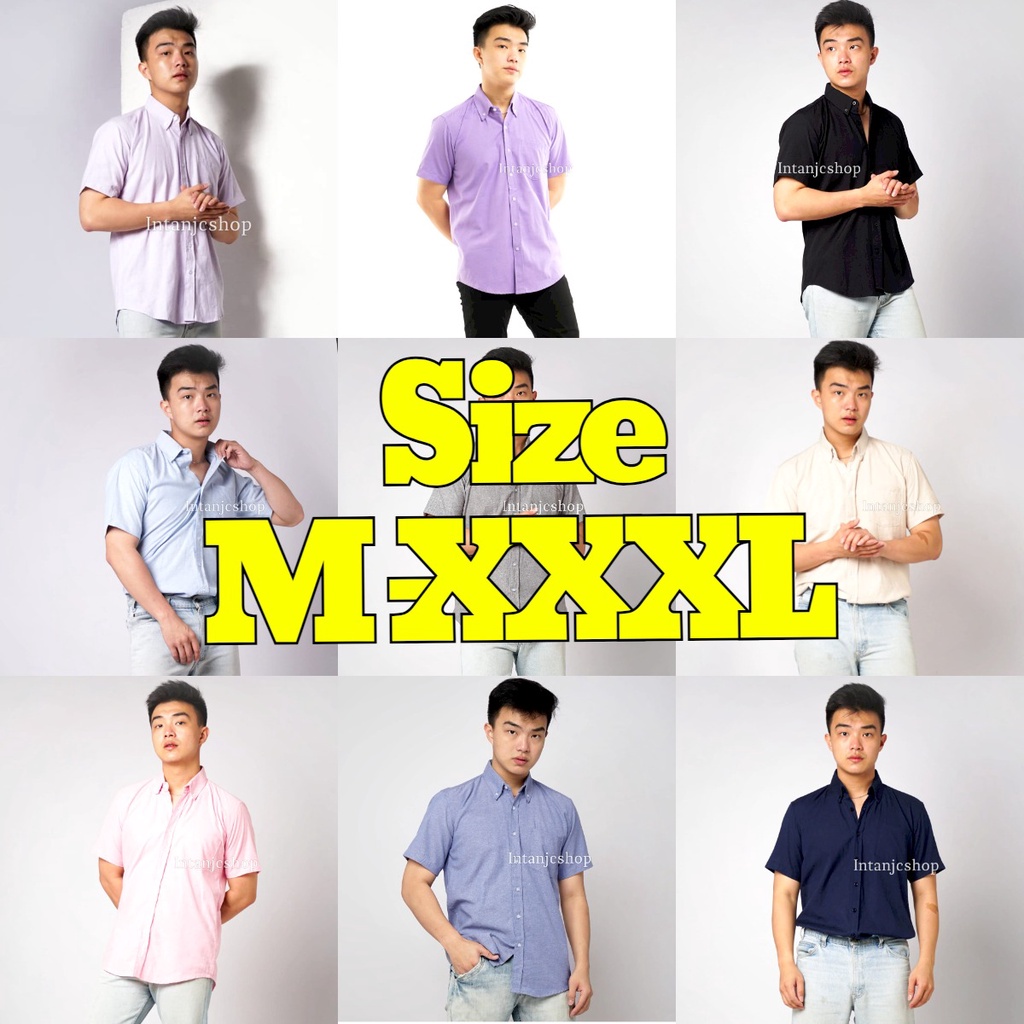 Kemeja Pria Lengan Pendek big size Jumbo XXXL Oxford Baju Cowok soft banyak warna hitam navy abu sof