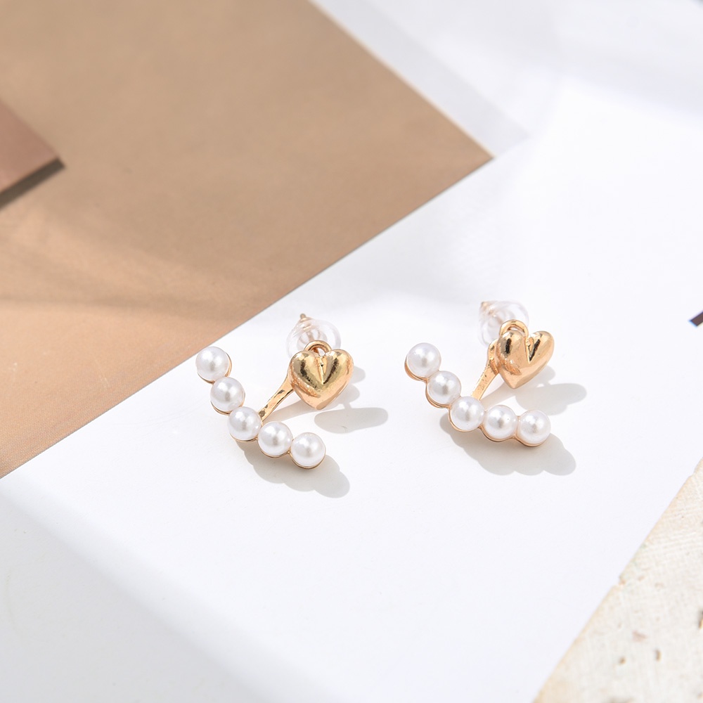 Wanita Elegan Korea INS Ladies Bridal Logam Berbentuk Hati Mutiara Anting Pesta Pernikahan Zirkon Mengkilap Indah Stud Earring Gadis