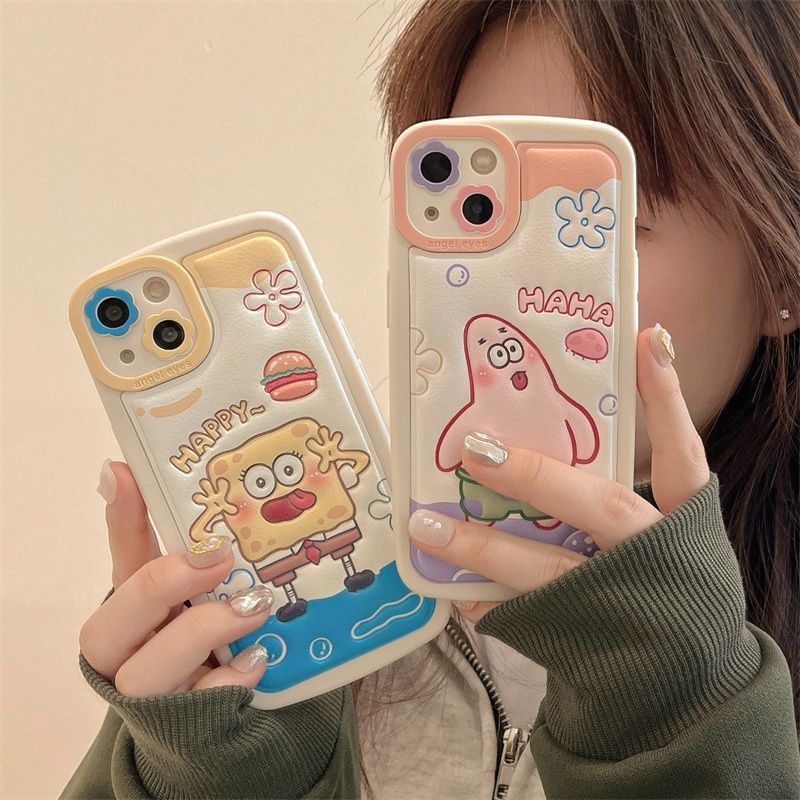 IPHONE Casing Ponsel Desain Print Ikan Jelly Kartun Spons Bayi Kompatibel Dengan Iphone12 13 14 11 Pro Max Rtfdg