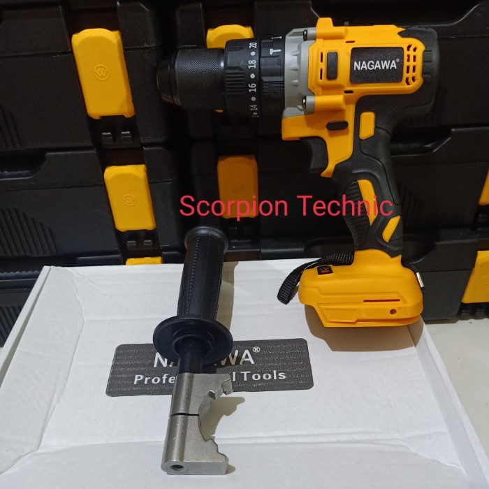 Mesin Bor Baterai Cordless Impact Drill Nagawa Ncb02-13 Brushless 13Mm