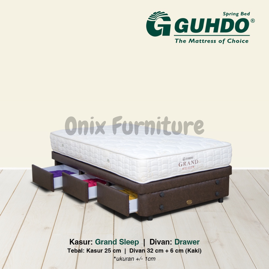 Springbed Gudho Base Drawer Grand Tanpa Sandaran FULLSET 120x200 Brown