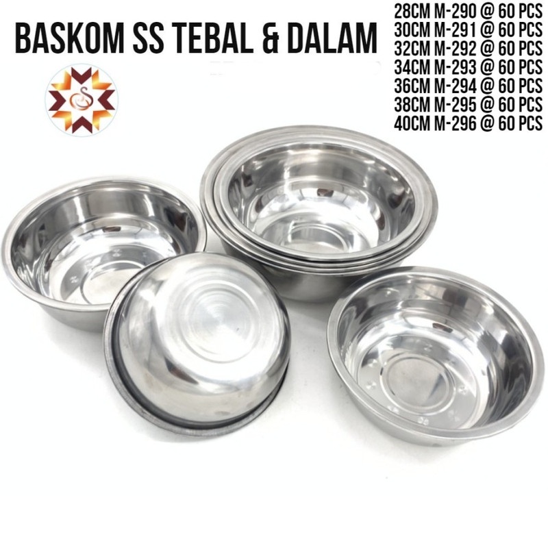 Baskom 578 Stainless Steel SS Tebal &amp; Dalam, Ukuran 28cm, 30cm, 32cm, 34cm, 36cm, 38cm