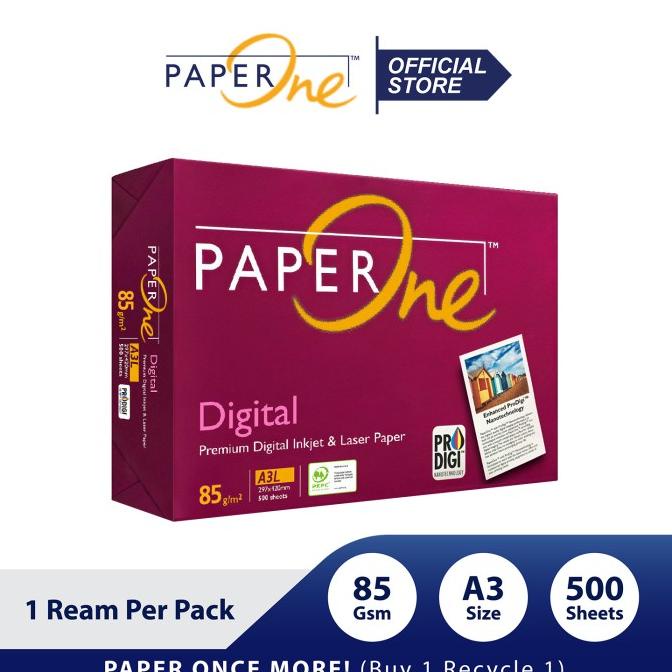 

PaperOne Kertas A3 85gr Digital 1 Rim (500 lembar) Kertas HVS