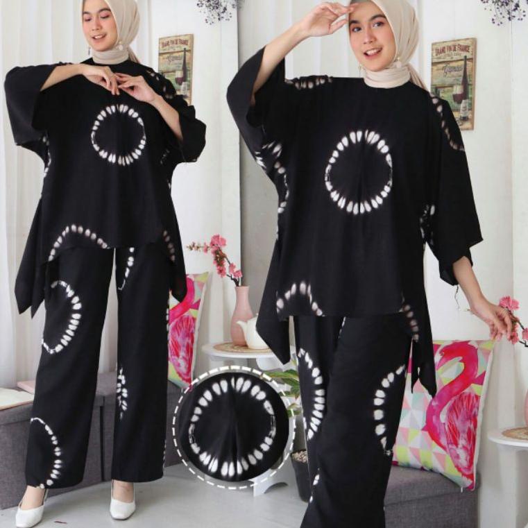 ONE SET SETELAN BATIK SHIBORI JUMBO RAYON PREMIUM KELELAWAR/BATWING/WAKAWAKA ‑ TGU.21De22ᵂ