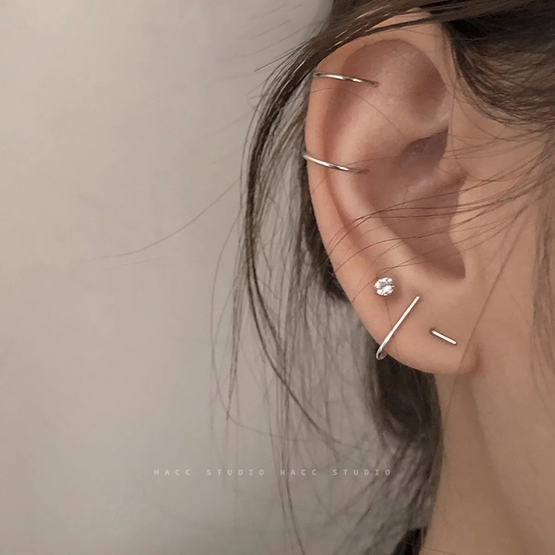 We Flower Minimalis s925 Perak U Bentuk Memutar Stud Anting-Anting Untuk Wanita Perempuan Hypoallergenic Garis Geometris Earring Pick Gratis Telinga Perhiasan