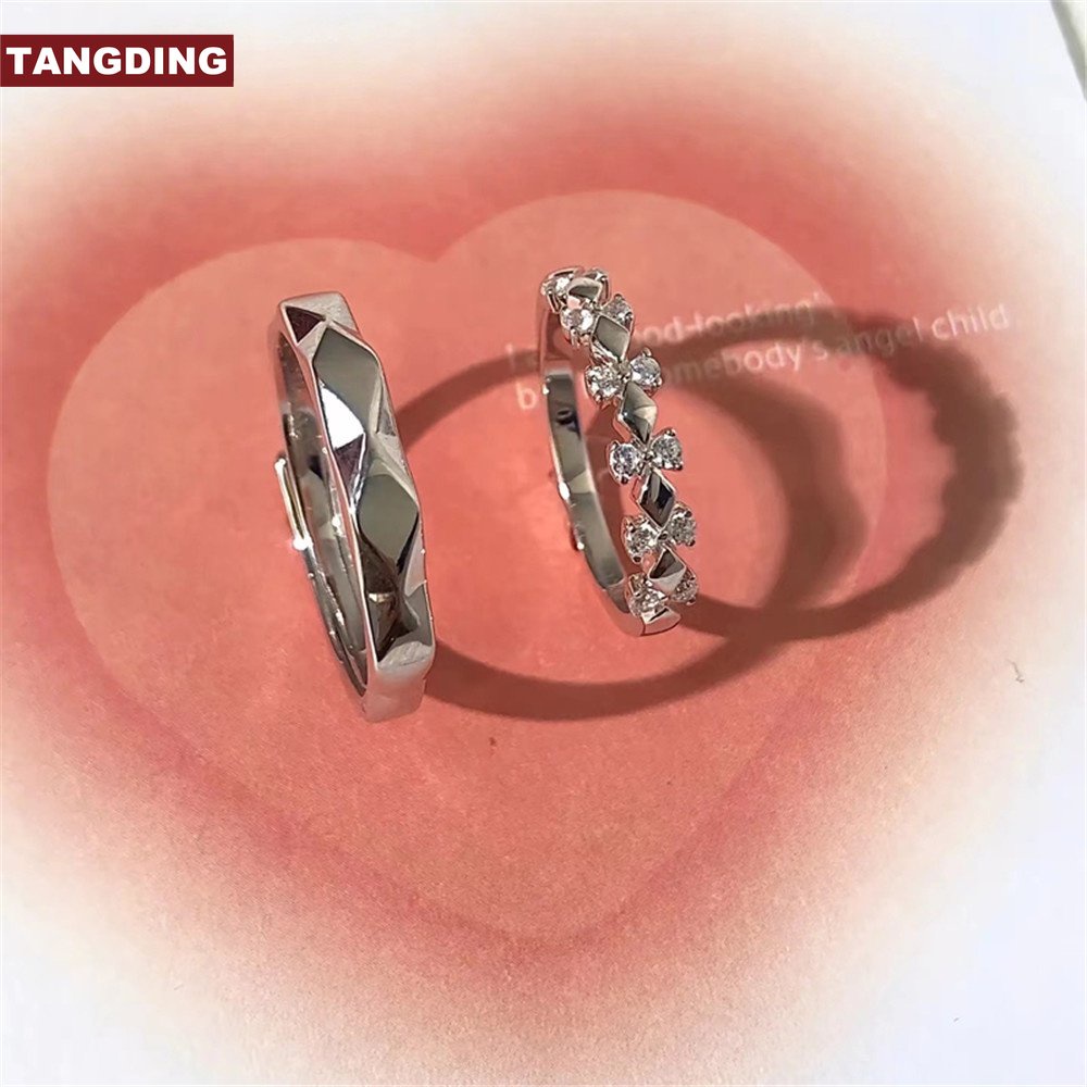 [COD Tangding] 1pasang Cincin Pasangan Sederhana Pria Wanita Pembukaan Cincin Berlian Imitasi Yang Dapat Disesuaikan Perhiasan Hadiah Hari Valentine