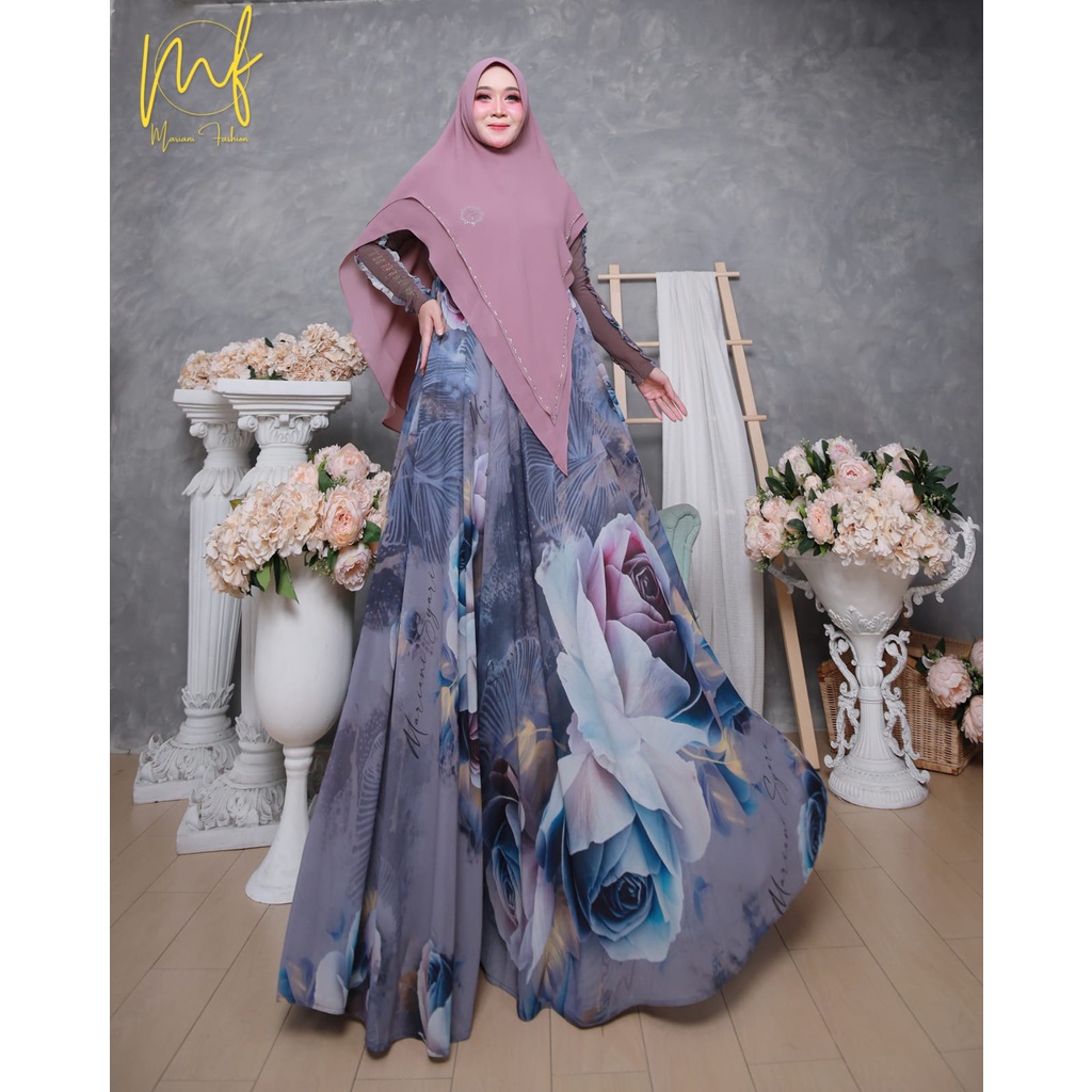 Zahira1808 Sale Cuci Gudang Azalia Series Ceruty Baby Doll Print Mix Jersey Syari Dengan Khimar Baha