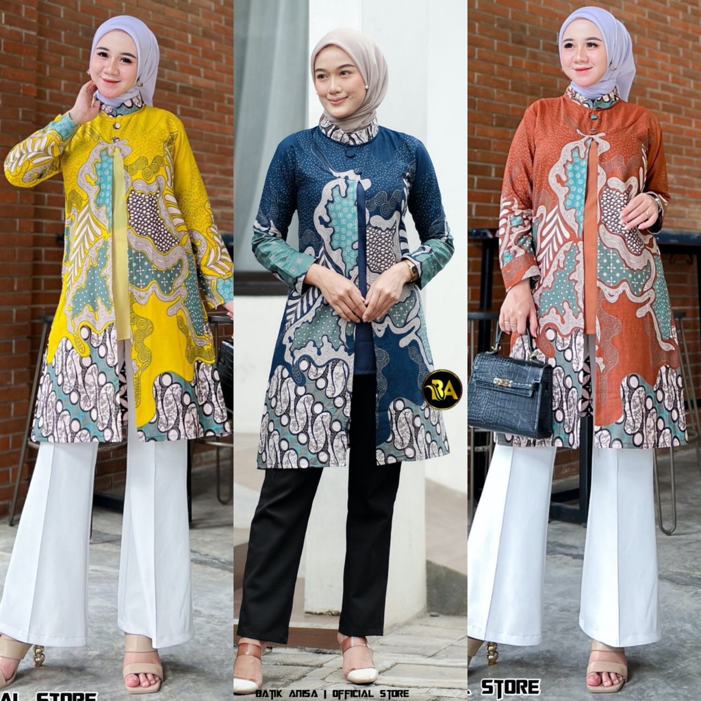 Batik Alina Bianca Tunik Baju Batik Wanita Modern Atasan Batik Kerja Wanita Blouse Batik Kantor Seragam M L XL XXL 3L