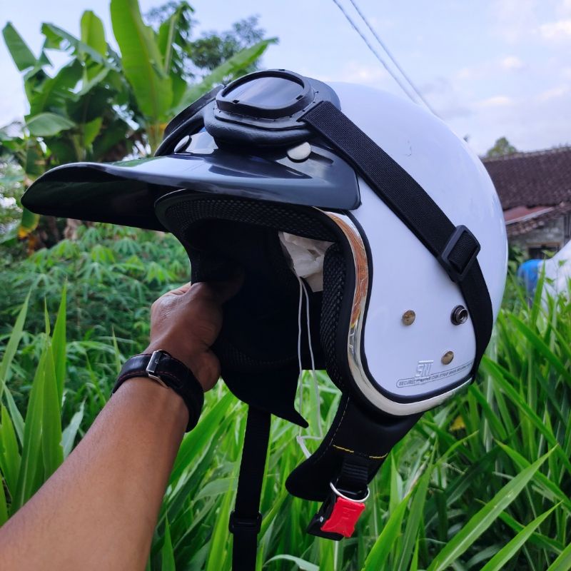 HELM BOGO RETRO PRIA WANITA DEWASA KACA DATAR SNI