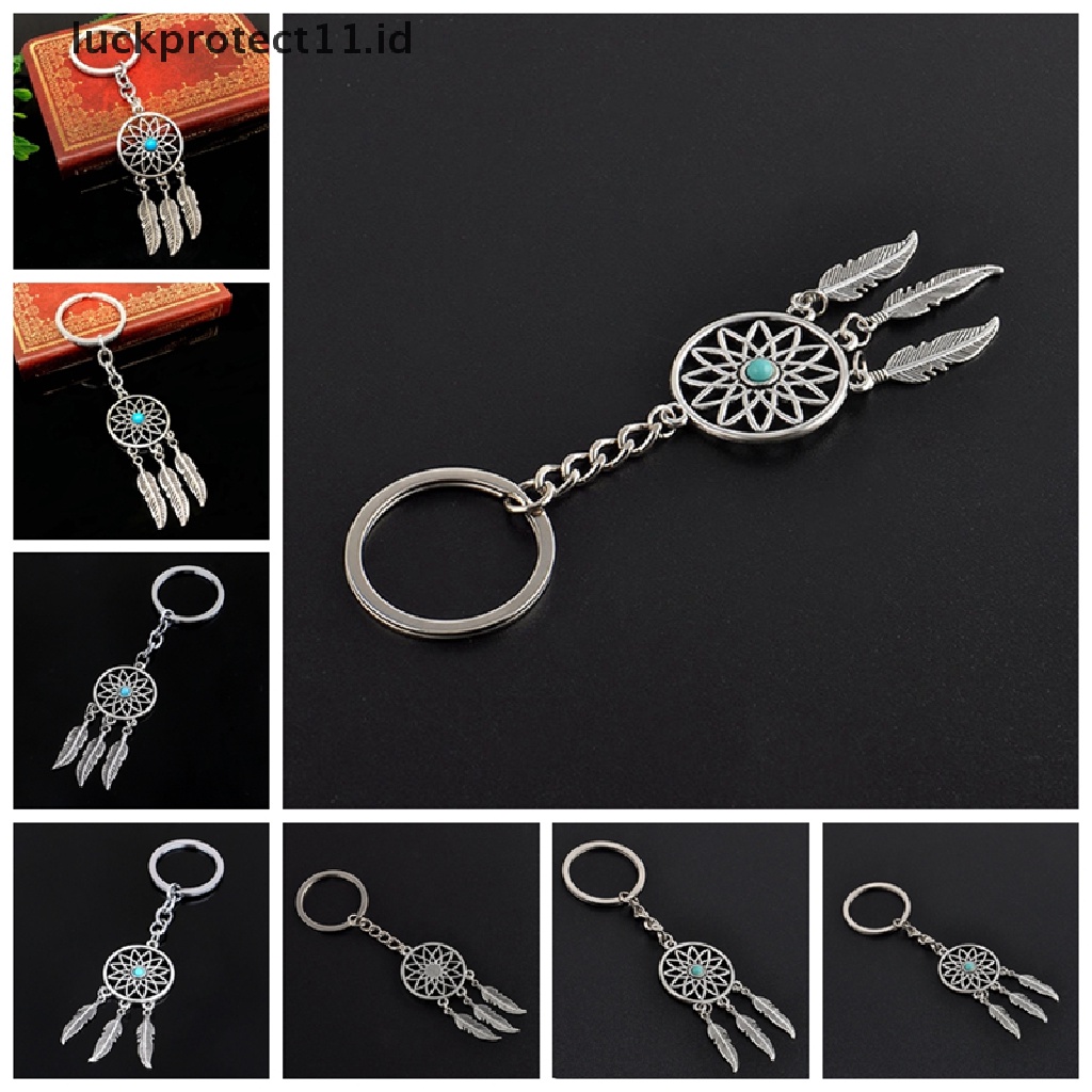 /Fashion Hot// Fashion// Baru Perak Logam Gantungan Kunci Ring Bulu Jumbai Dream Catcher Keyring Keychain.