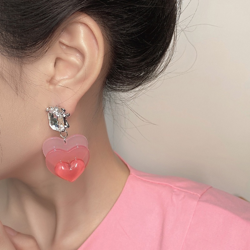 Pink Stud Earrings Ladies Anting Halus Anting Bunga Hati