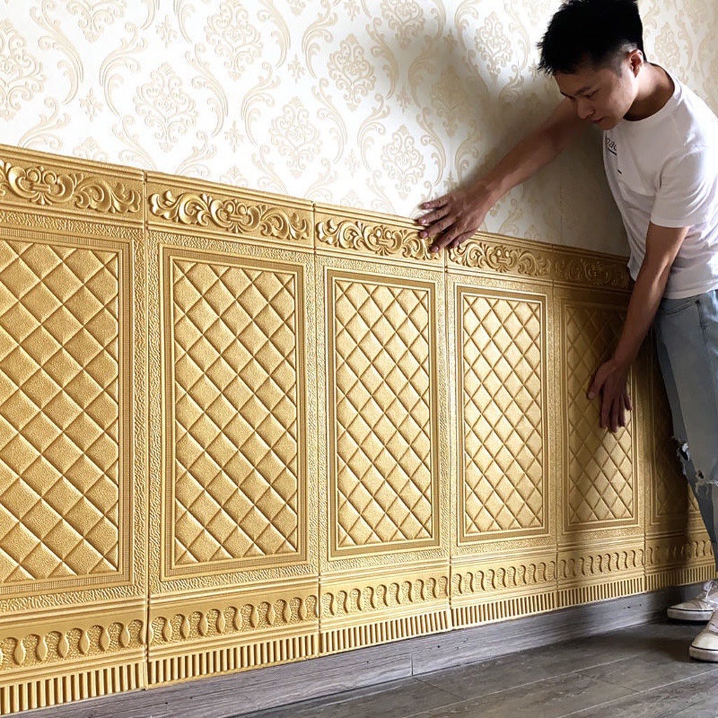 COD Wallpaper Foam 3D Motif Jendela Pintu Kayu Jati Putih Kayu Gold Marmer ukuran 70 x 90 CM / Dekorasi Dinding Kamar Murah