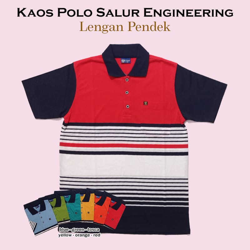 Noveli wear - Kaos kerah pria dewasa motip salur stripe saku lengan pendek 7883