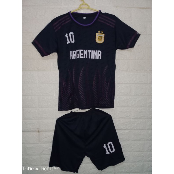 Kaos bola Setelan Jersey Anak Timnas Argentina Away Piala Dunia 2022 Printing