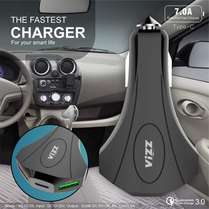 Charger Mobil Fast Charging Car Charger Casan Mobil Vizz VZ CC05 VZCC05 3 Output Saver  keren T3N9 B