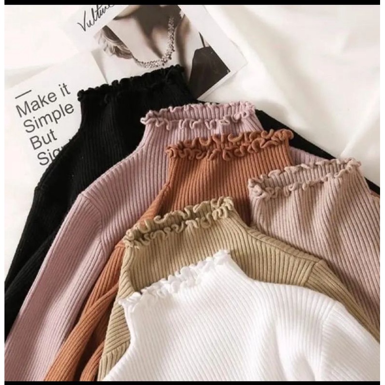 Daisy Curly Sweater Knit Inner Rajut Turtleneck Curly