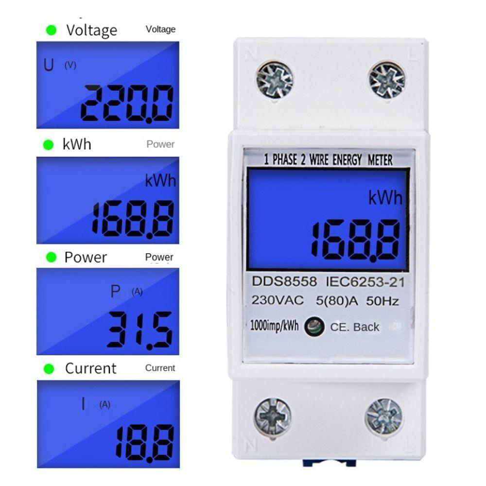 Solighter LCD AC Meter Voltmeter5 (80) A AC 230VAC 50HZ Wattmeter Energy Monitor Energi