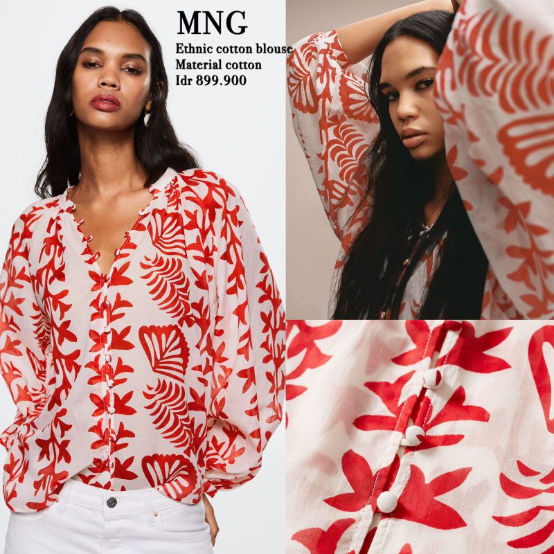 Mng//Zr printed linen blouse