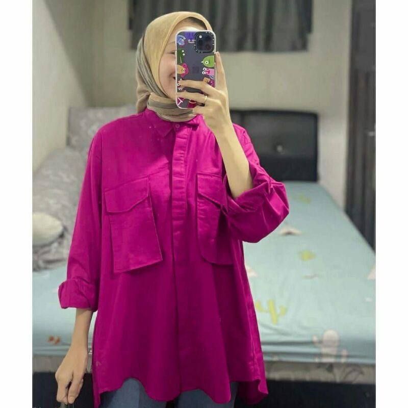 KEMEJA CRINKLE WANITA SAKU DUA / KOREAN BLOUSE KANCING BUNGKUS