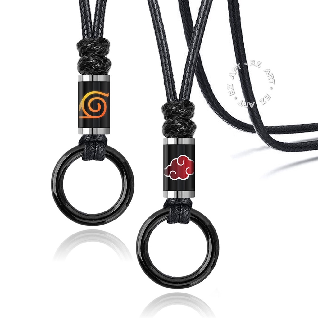 KALUNG CINCIN TABUNG GAMBAR ANIME NARUTO SHARINGAN RINEGAN AKATSUKI TALI KULIT KEPANG ANYAM KOREA