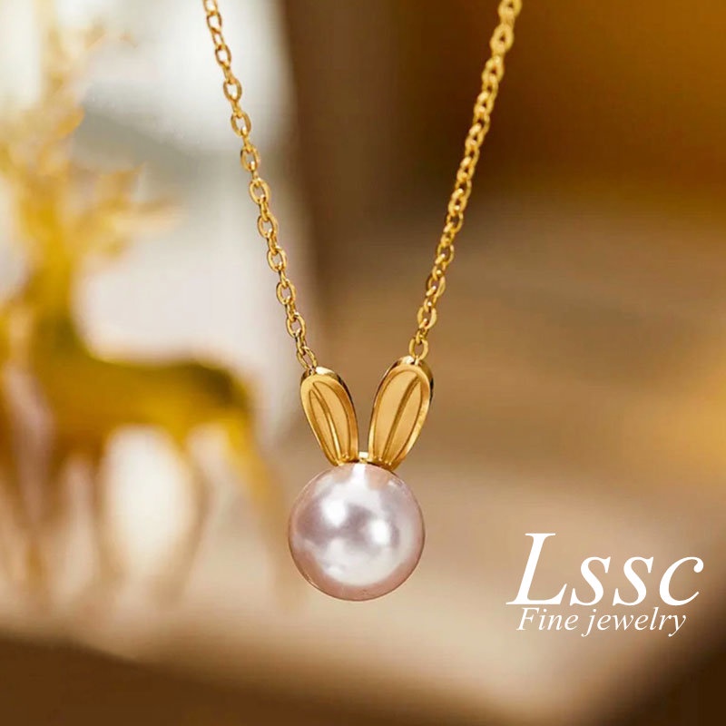 Anting Titanium Mutiara Kelinci Lucu Emas 18K Anti Karat Aksesoris Wanita Fashion Korea