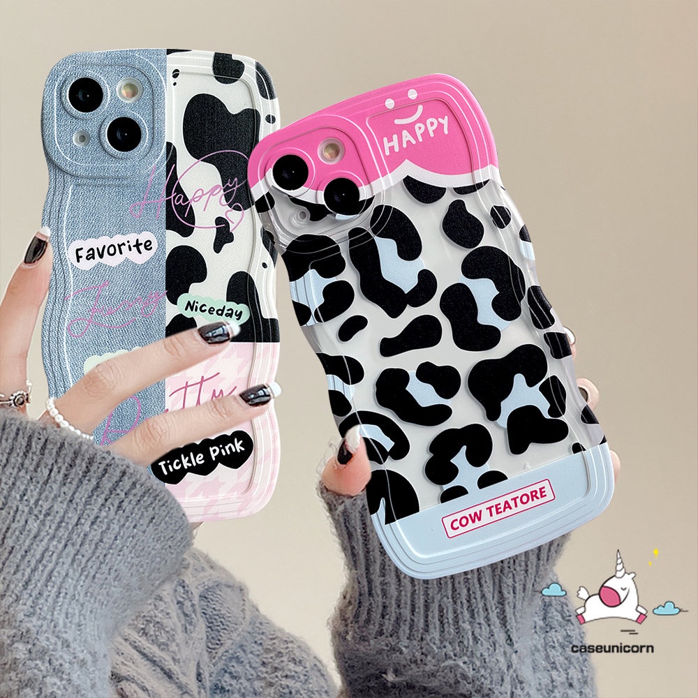 Casing Pasangan Kompatibel Untuk iPhone 11 Pro Max6 6s 8 7 Plus XR 14 13 12 Pro Max 14Plus X XS Max SE 2020motif Denim Splicing Motif Leopard Sapi Lembut Bergelombang Edge Case