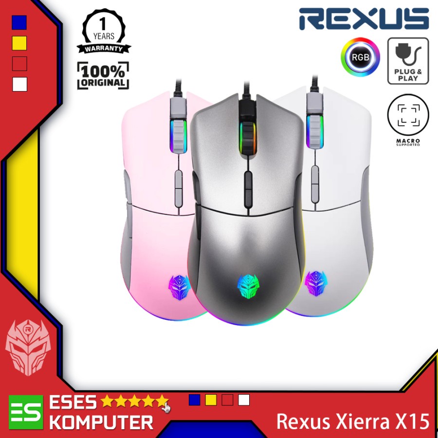Mouse Rexus Xierra X15 X-15 RGB - Macro Gaming - White Black - Garansi