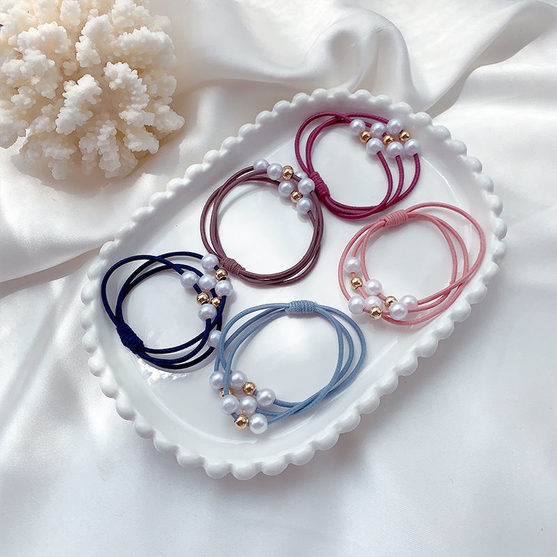 aksesoris rambut mode B0021 Ladies Pearl Two Tone Rubber Headband