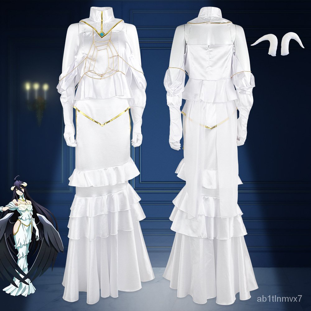 Anime Overlord Albedo Cosplay Costume Women White Dress Halloween